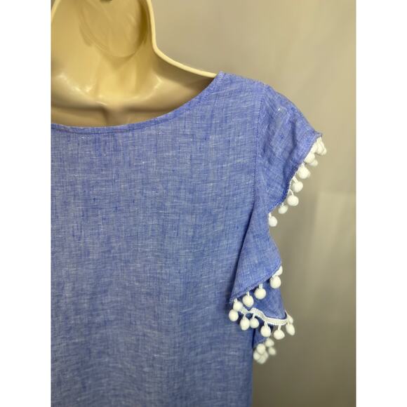 Lilly Pulitzer Astara Linen Pom Pom Top - Beckon Blue - Size M - Picture 11 of 15